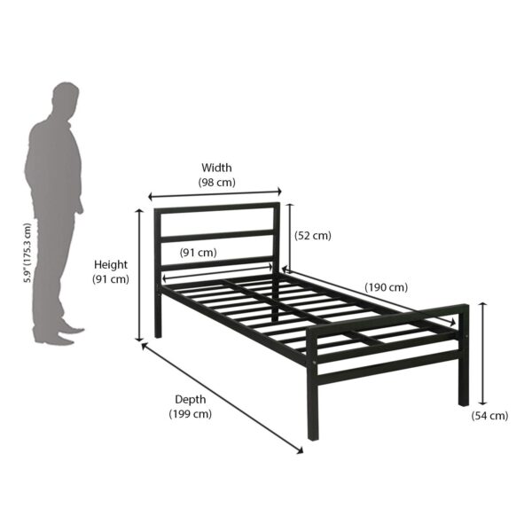 Metal Single Bed in Black Finish