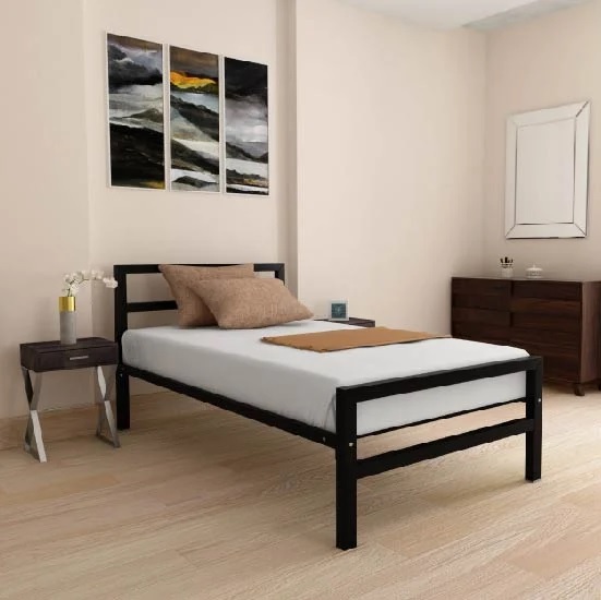 Metal Single Bed in Black Finish